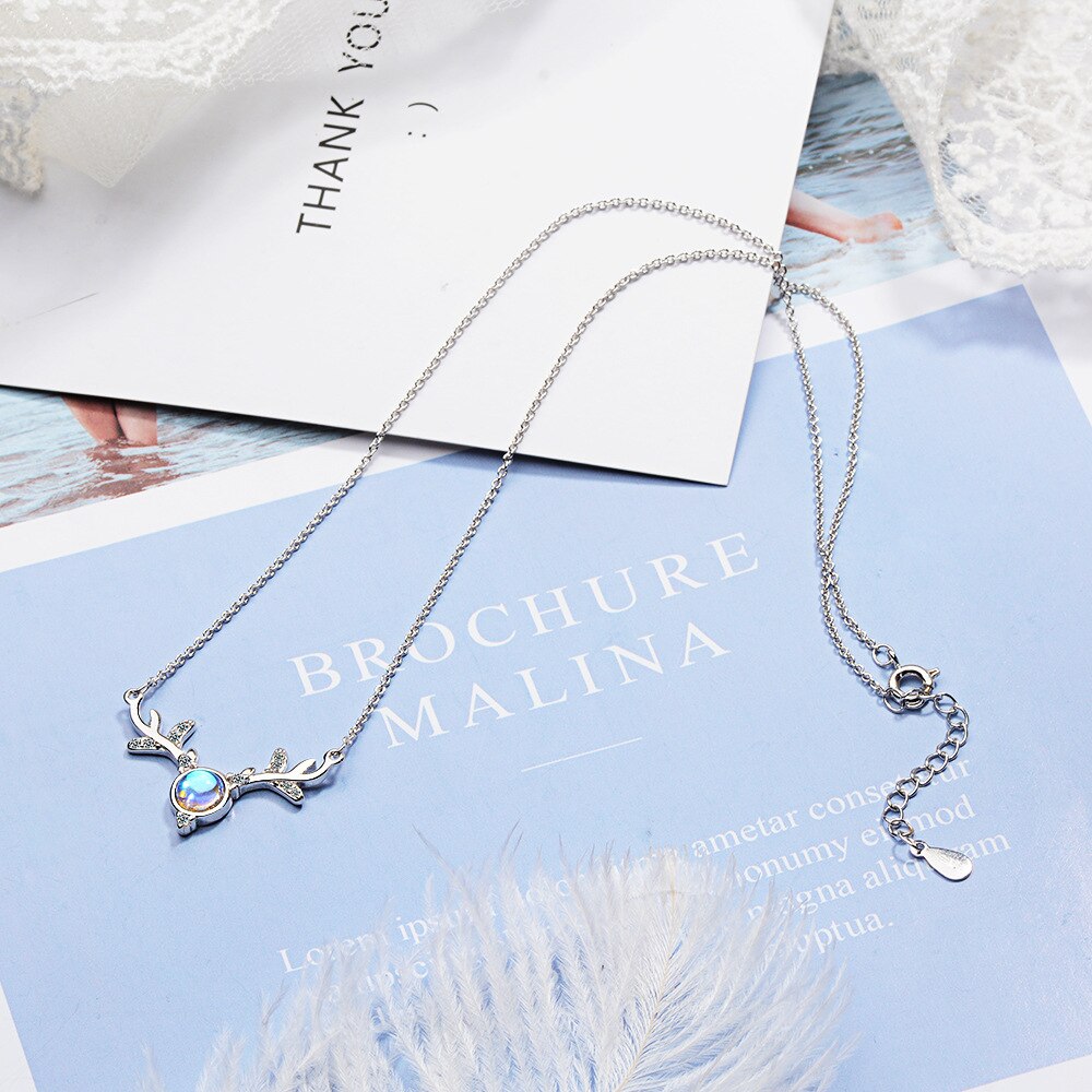 925 Stamp Silver Color Female Antlers Moonstone Crystal Pendants And Necklaces For Women Wedding Party Jewelry 2022 Gifts GaaBou