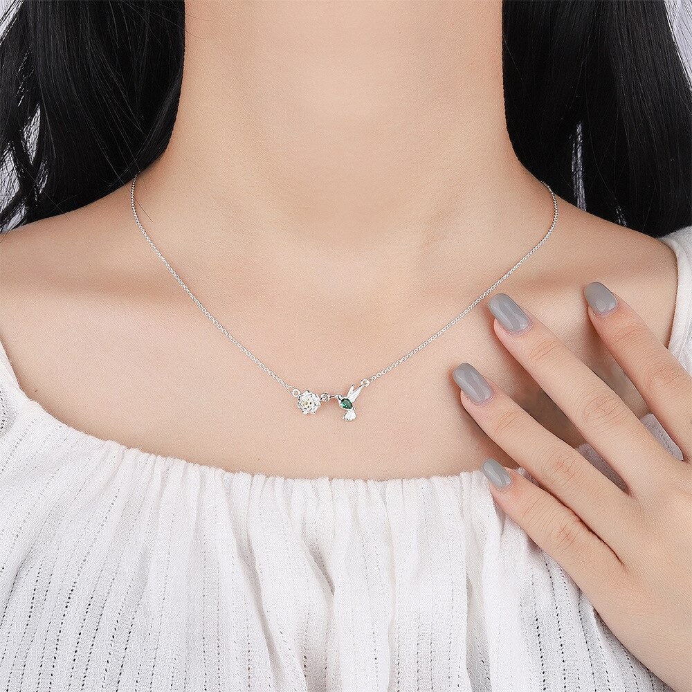 925 Stamp Silver Color Flower Bird Necklaces For Women 45 Inch Chains Wedding  Quality Jewelry GaaBou Jewellery