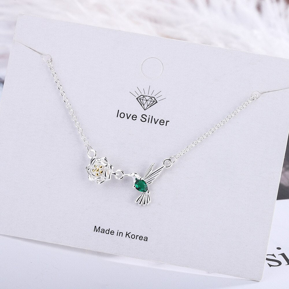 925 Stamp Silver Color Flower Bird Necklaces For Women 45 Inch Chains Wedding  Quality Jewelry GaaBou Jewellery