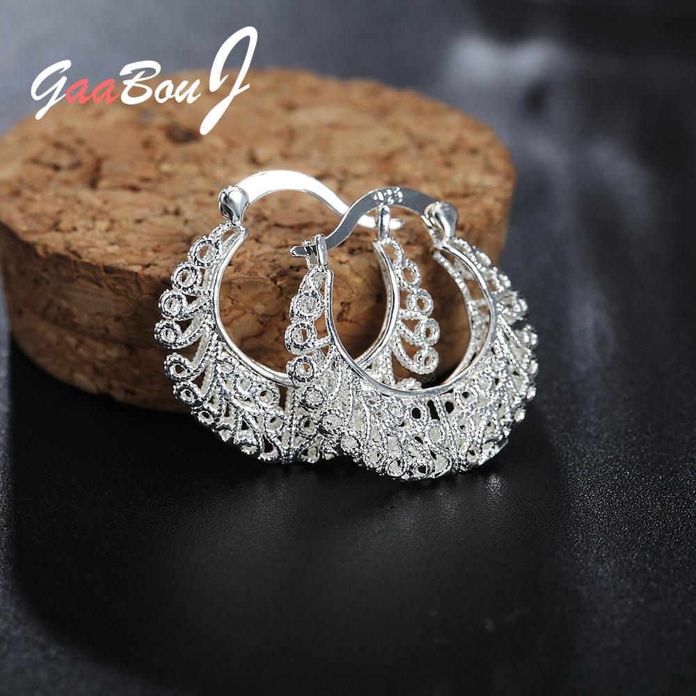 925 Stamp Silver Color Flower Circle Small Hoop Earrings For Women Sleeper Earrings Trend Wedding Jewelry Christmas Gift GaaBou