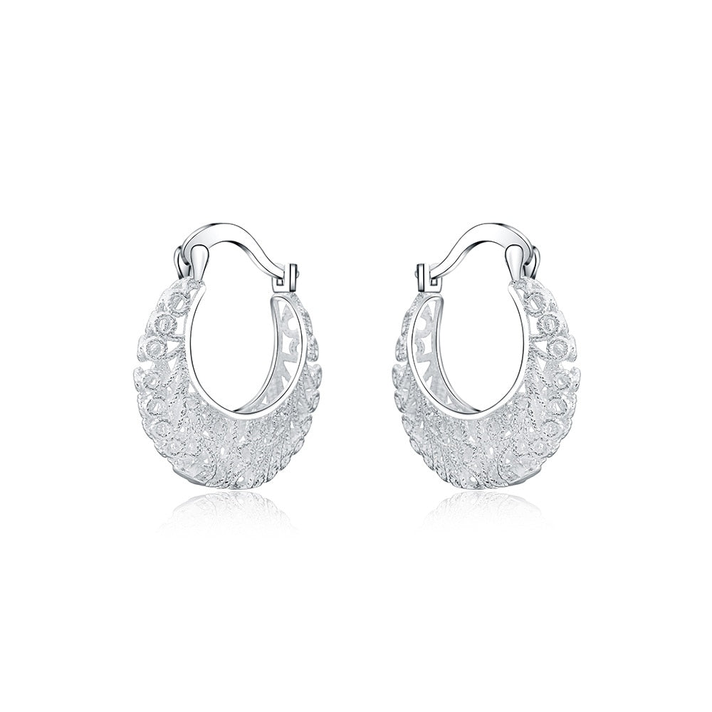 925 Stamp Silver Color Flower Circle Small Hoop Earrings For Women Sleeper Earrings Trend Wedding Jewelry Christmas Gift GaaBou