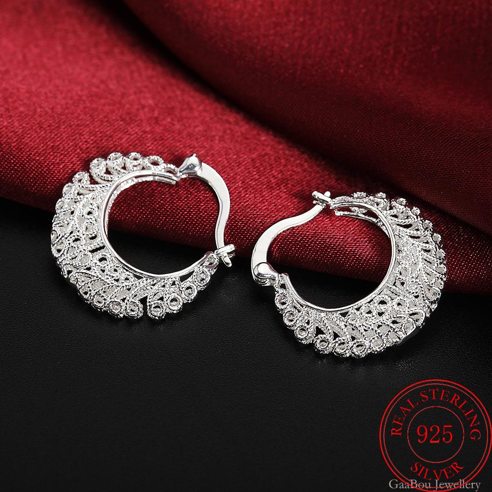 925 Stamp Silver Color Flower Circle Small Hoop Earrings For Women Sleeper Earrings Trend Wedding Jewelry Christmas Gift GaaBou