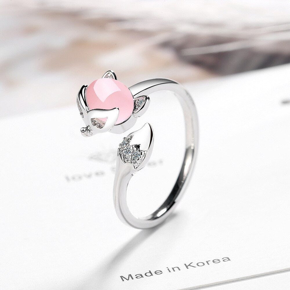 925 Stamp Silver Color Fox Zircon Adjustable Open Finger Rings For Women Girls Wedding Dorpshipping Anelli Fine Party Jewelry