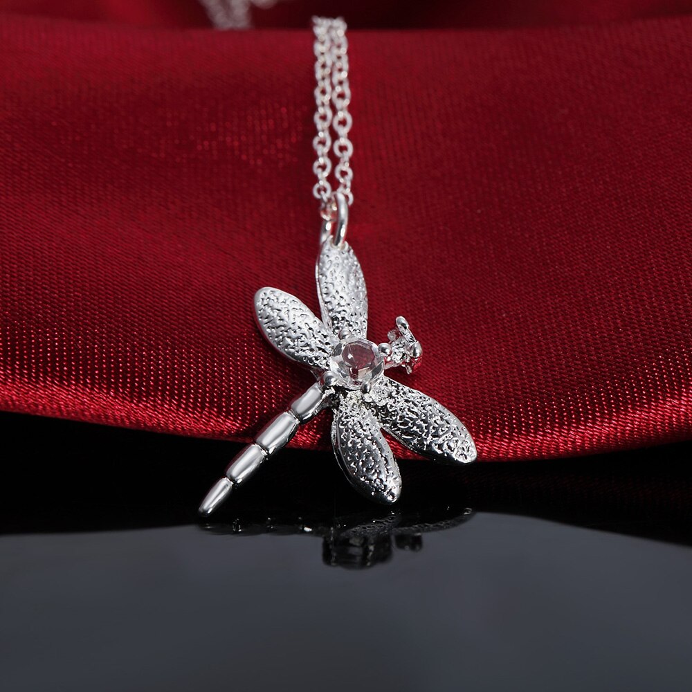 925 Stamp Silver Color Frame Dragonfly Zircon Pendants And Necklaces For Women Charm Wedding Party Jewelry Gift