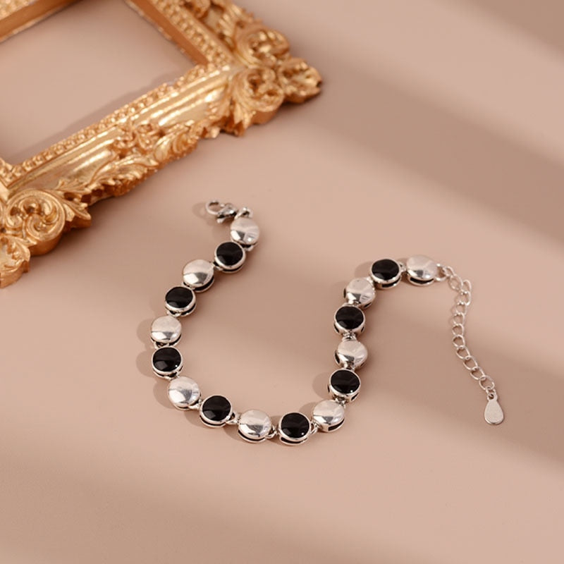 925 Stamp Silver Color Geometry Bracelet For Women Square Round Chain Bangles Fine  Charms Jewelry Accessories Christmas