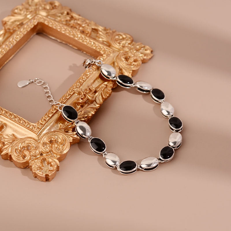 925 Stamp Silver Color Geometry Bracelet For Women Square Round Chain Bangles Fine  Charms Jewelry Accessories Christmas