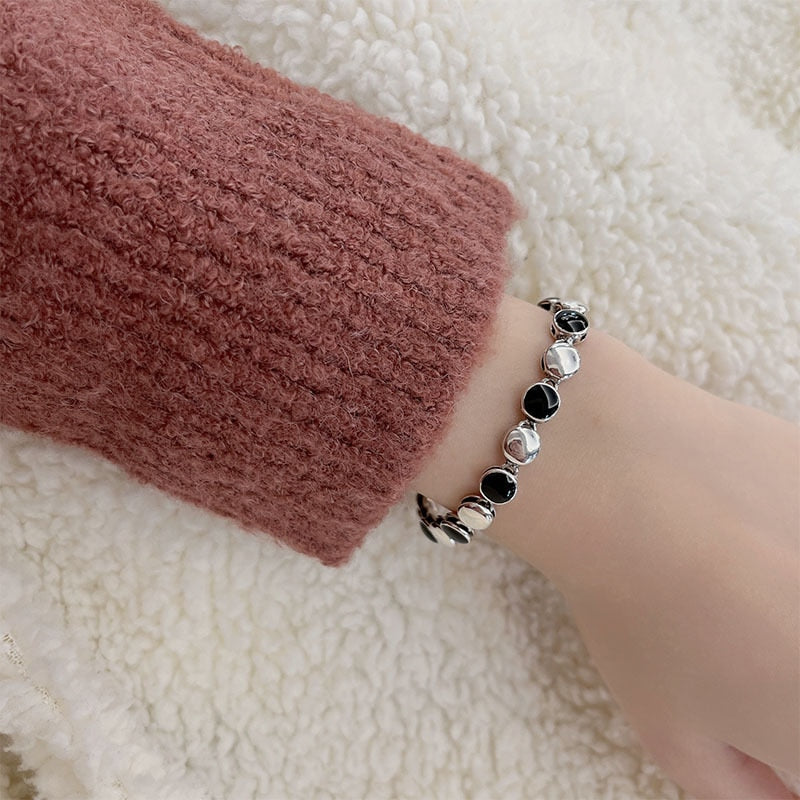 925 Stamp Silver Color Geometry Bracelet For Women Square Round Chain Bangles Fine  Charms Jewelry Accessories Christmas