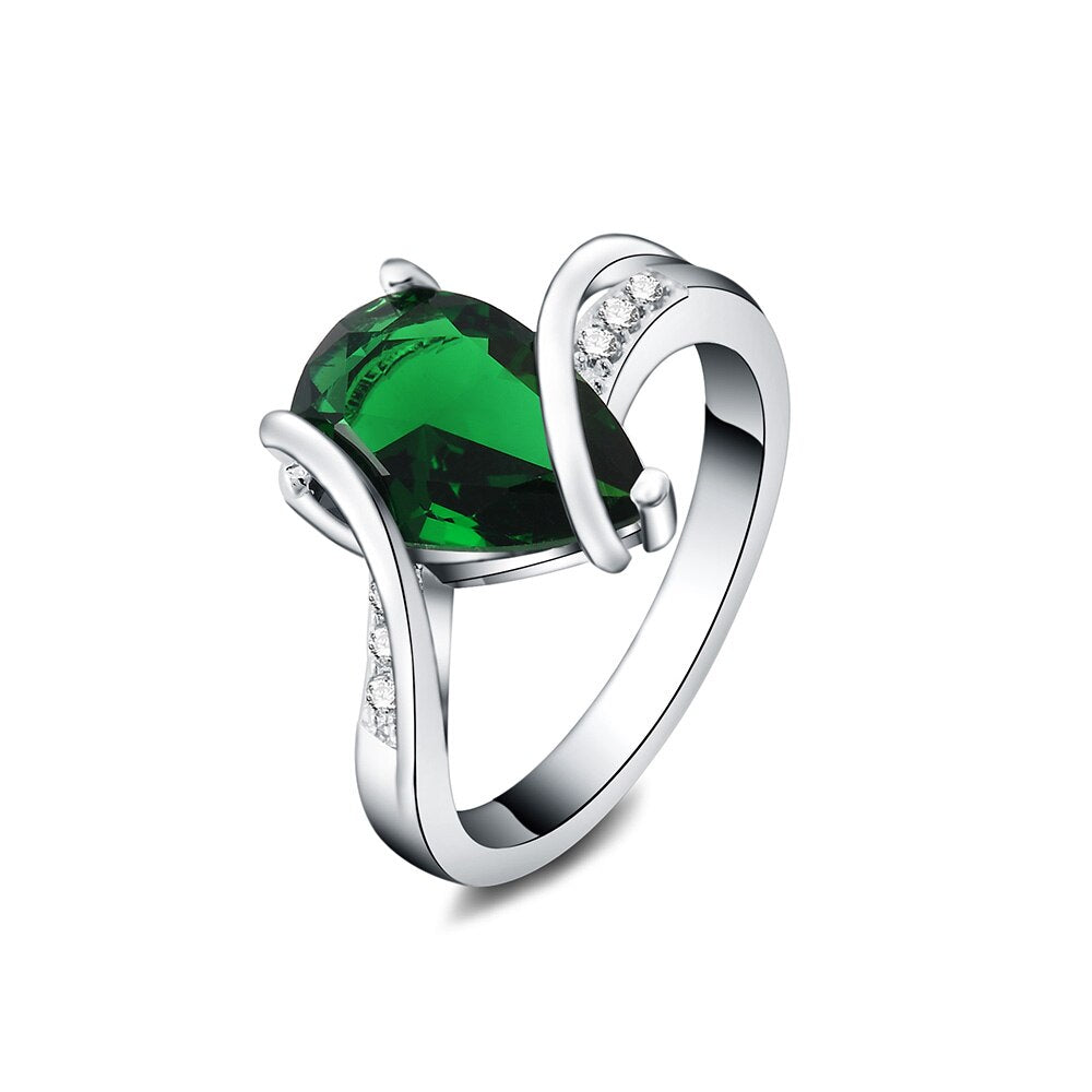 925 Stamp Silver Color Green Crystal Rings For Women Wedding Engagement Ring Female Jewelry 2022 Trend GaaBou Jewellery