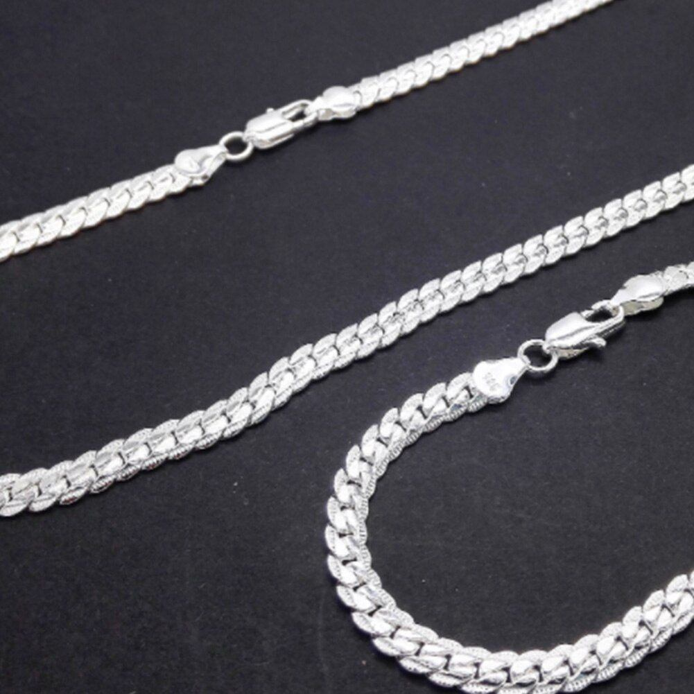 925 Stamp Silver Color Hip Hop 5mm  Necklace Chain Bracelet Women Men Original Gifts Fine Jewelry Sets