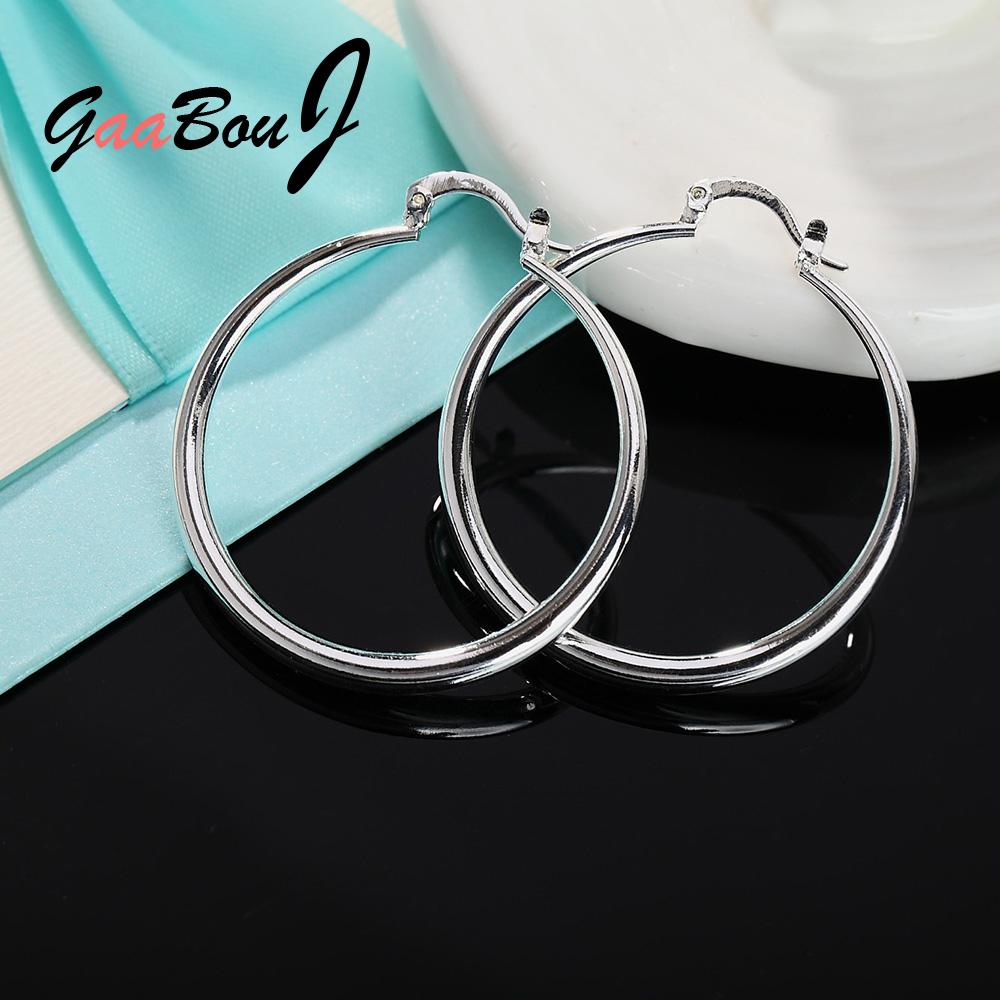 925 Stamp Silver Color Hoop Earrings For Women 40mm/4cm Round Circle Earrings Jewelry 2022 Trend Christmas GaaBou