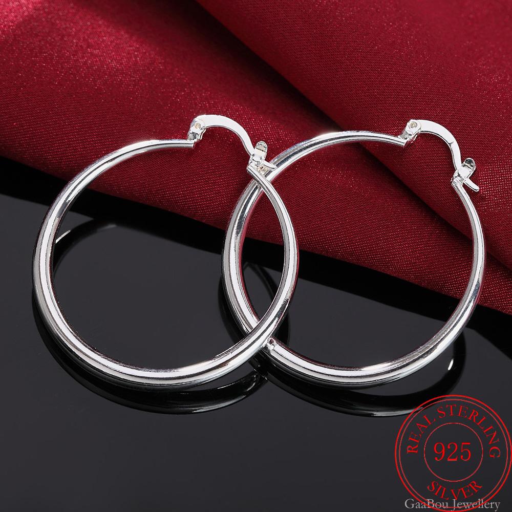 925 Stamp Silver Color Hoop Earrings For Women 40mm/4cm Round Circle Earrings Jewelry 2022 Trend Christmas GaaBou