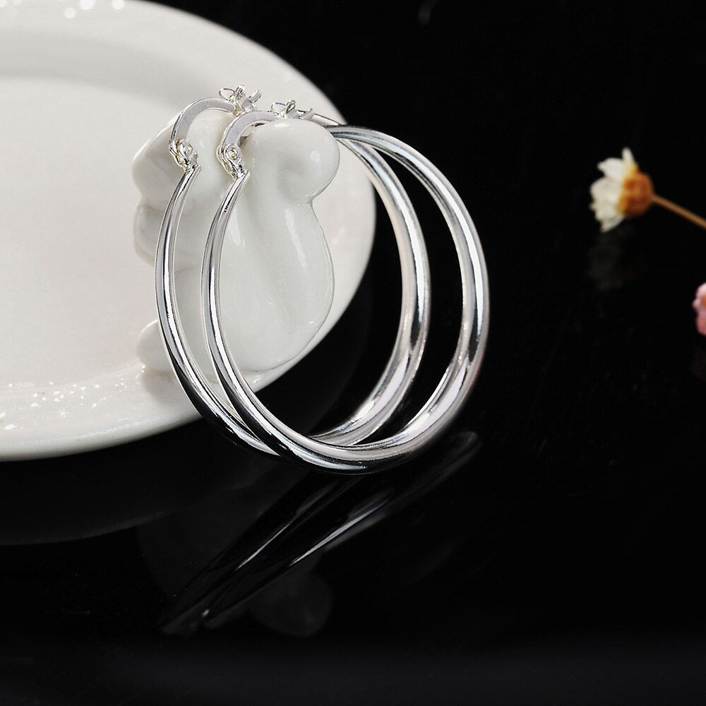 925 Stamp Silver Color Hoop Earrings For Women 40mm/4cm Round Circle Earrings Jewelry 2022 Trend Christmas GaaBou