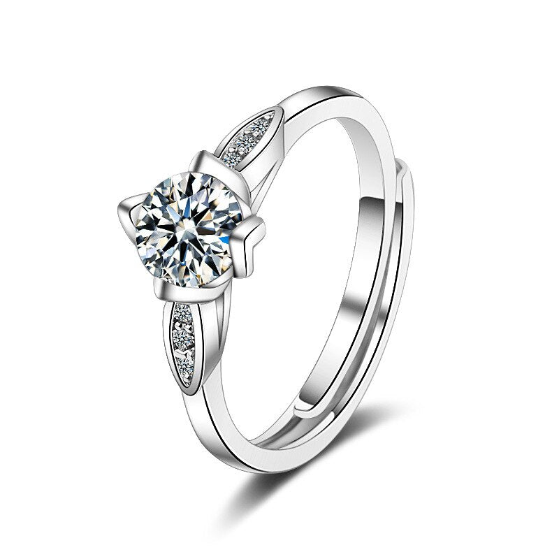 925 Stamp Silver Color Inlay Zircon Adjustable Open Finger Rings For Women Girls Wedding Dorpshipping Anelli Fine Party Jewelry