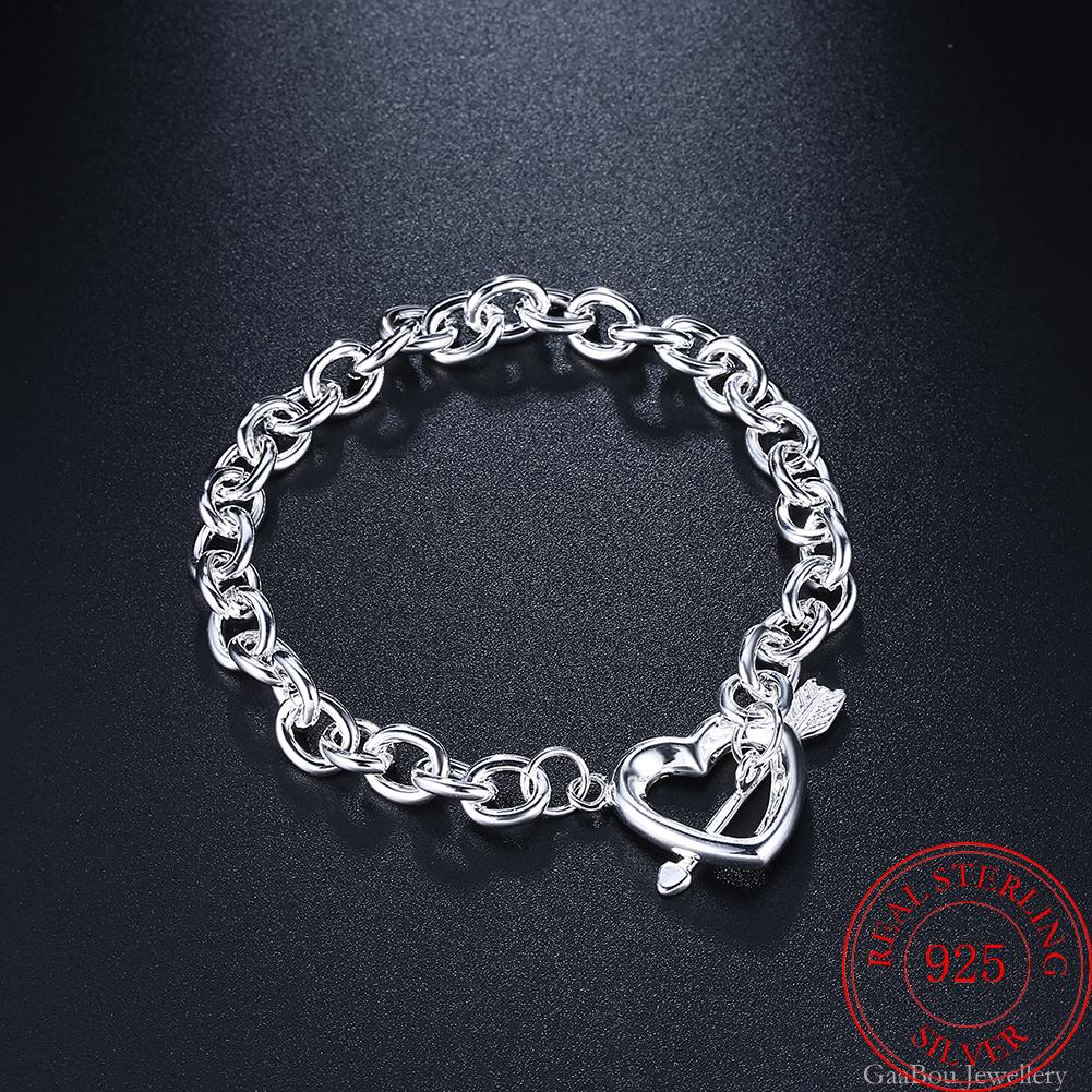 925 Stamp Silver Color Jewelry heart LOVE Bracelets Bangles Woman Geometry Lucky Chain Line Wedding Engaged Party Christmas