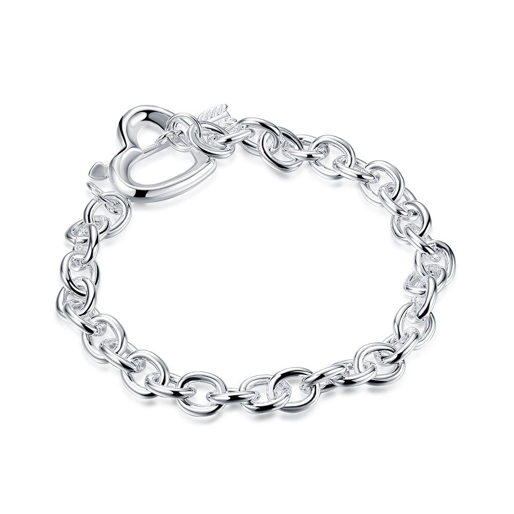 925 Stamp Silver Color Jewelry heart LOVE Bracelets Bangles Woman Geometry Lucky Chain Line Wedding Engaged Party Christmas