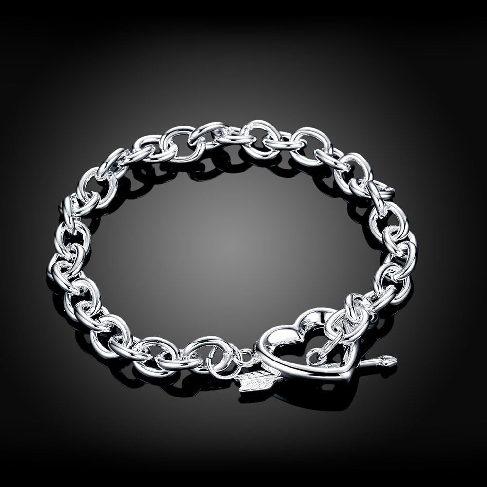 925 Stamp Silver Color Jewelry heart LOVE Bracelets Bangles Woman Geometry Lucky Chain Line Wedding Engaged Party Christmas