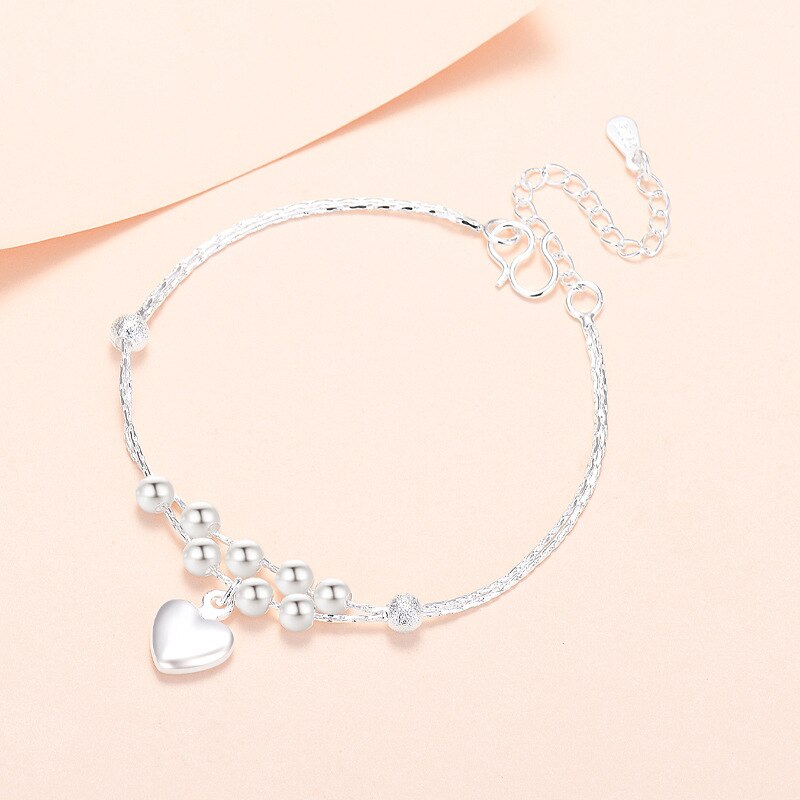 925 Stamp Silver Color LOVE Heart Bracelet For Women On Hand Charms Bracelet Wedding  Jewelry 2022 Girls Gifts Christmas