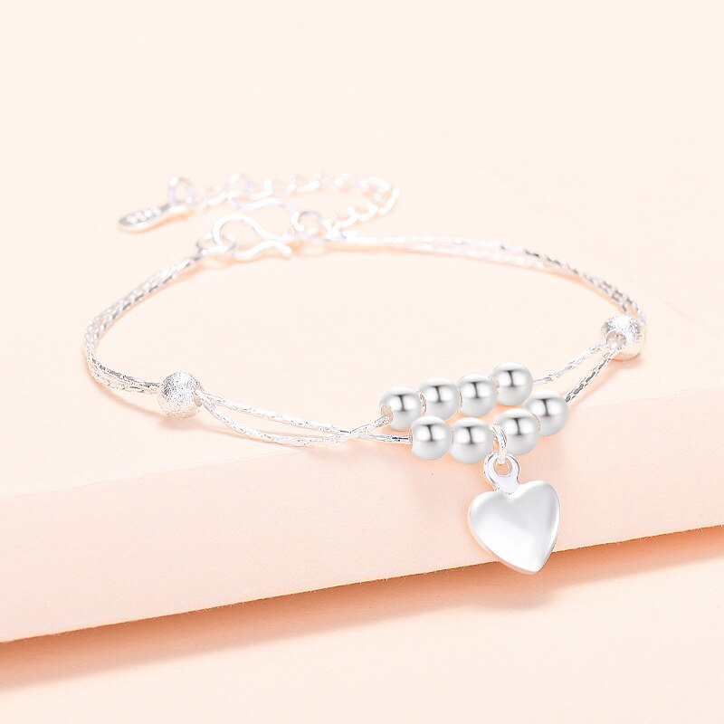 925 Stamp Silver Color LOVE Heart Bracelet For Women On Hand Charms Bracelet Wedding  Jewelry 2022 Girls Gifts Christmas