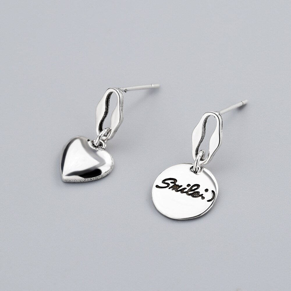 925 Stamp Silver Color LOVE Heart Stud Earrings For Women Charm Round  Drop Earrings Wedding Party Jewelry Female Girl Gift