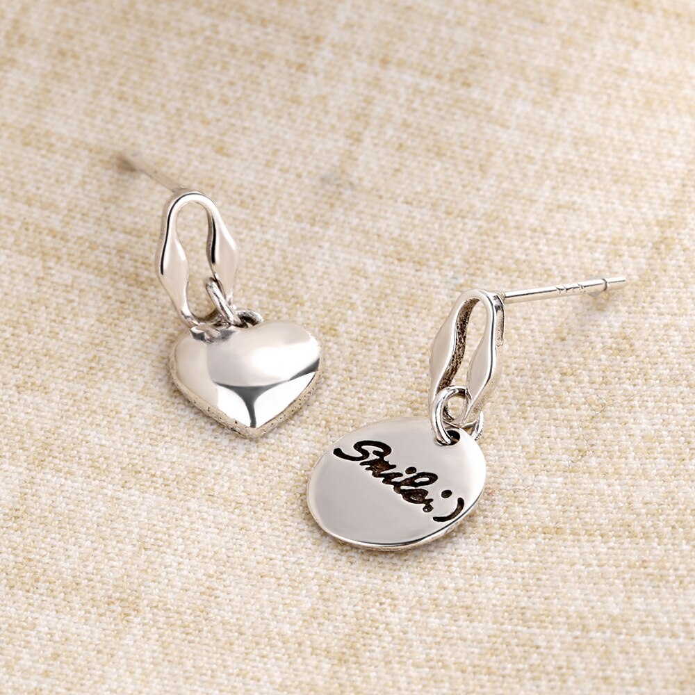 925 Stamp Silver Color LOVE Heart Stud Earrings For Women Charm Round  Drop Earrings Wedding Party Jewelry Female Girl Gift