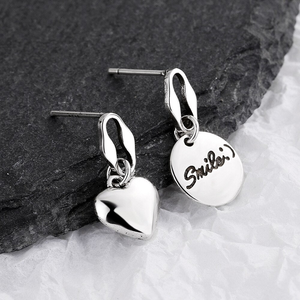 925 Stamp Silver Color LOVE Heart Stud Earrings For Women Charm Round  Drop Earrings Wedding Party Jewelry Female Girl Gift