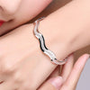 925 Stamp Silver Color Ladies Shiny Ripple Whirl Bracelet Women Men Girls Open Cuff Bangle Adjustable Gift Present Christmas