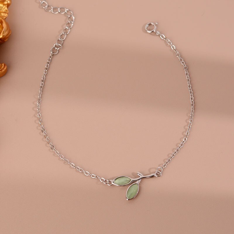 925 Stamp Silver Color Leaf Bracelets For Women Chains Charms Boho Bracelets On Hand Designer  Jewelry Female Christmas