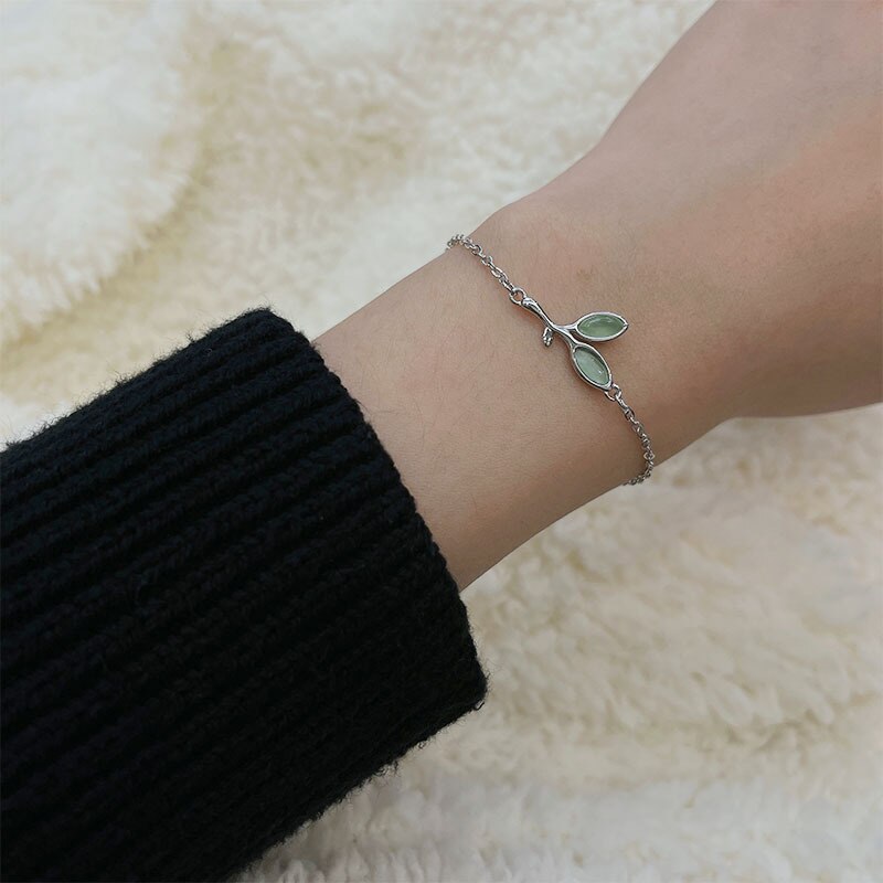 925 Stamp Silver Color Leaf Bracelets For Women Chains Charms Boho Bracelets On Hand Designer  Jewelry Female Christmas