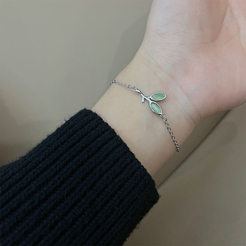 925 Stamp Silver Color Leaf Bracelets For Women Chains Charms Boho Bracelets On Hand Designer  Jewelry Female Christmas