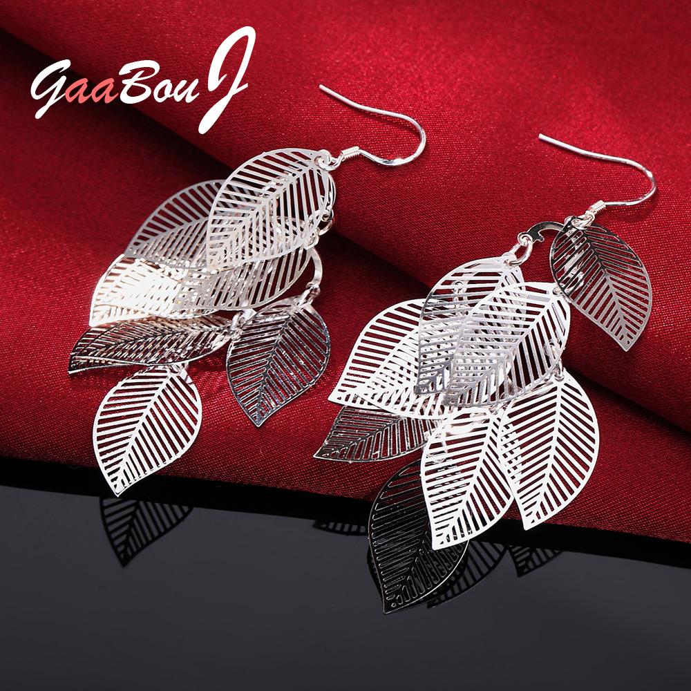 925 Stamp Silver Color Leaf Dangle Earrings For Women 2022 Trend Dangling Earrings Party Christmas Jewelry Gifts For Women