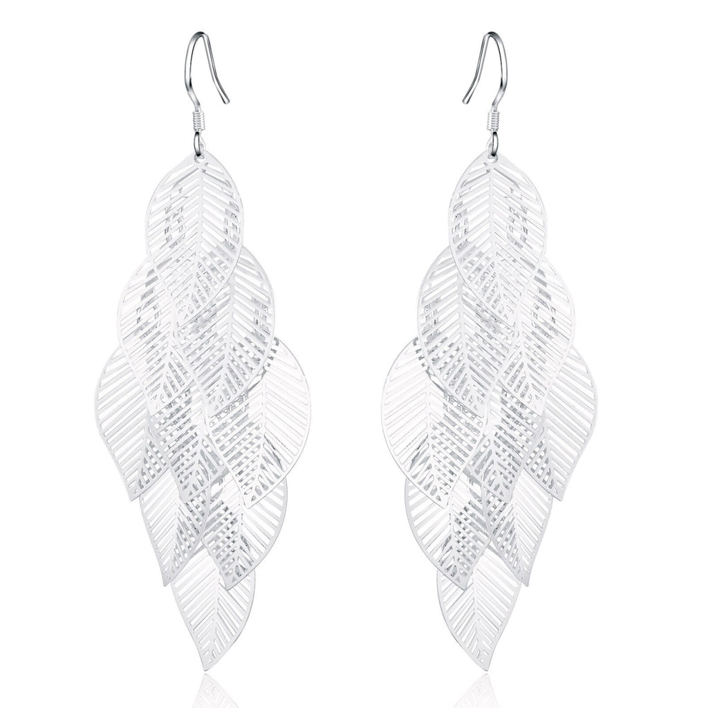 925 Stamp Silver Color Leaf Dangle Earrings For Women 2022 Trend Dangling Earrings Party Christmas Jewelry Gifts For Women