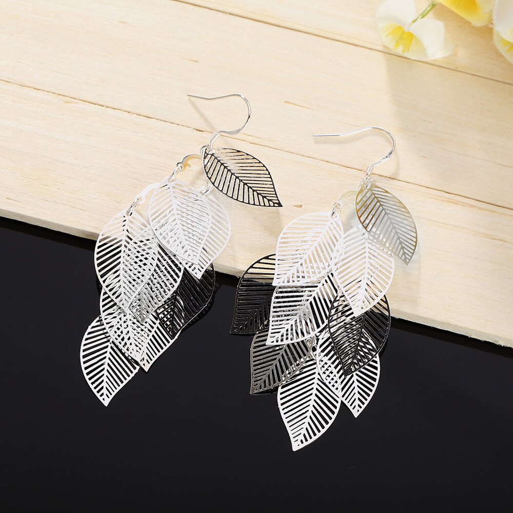 925 Stamp Silver Color Leaf Dangle Earrings For Women 2022 Trend Dangling Earrings Party Christmas Jewelry Gifts For Women