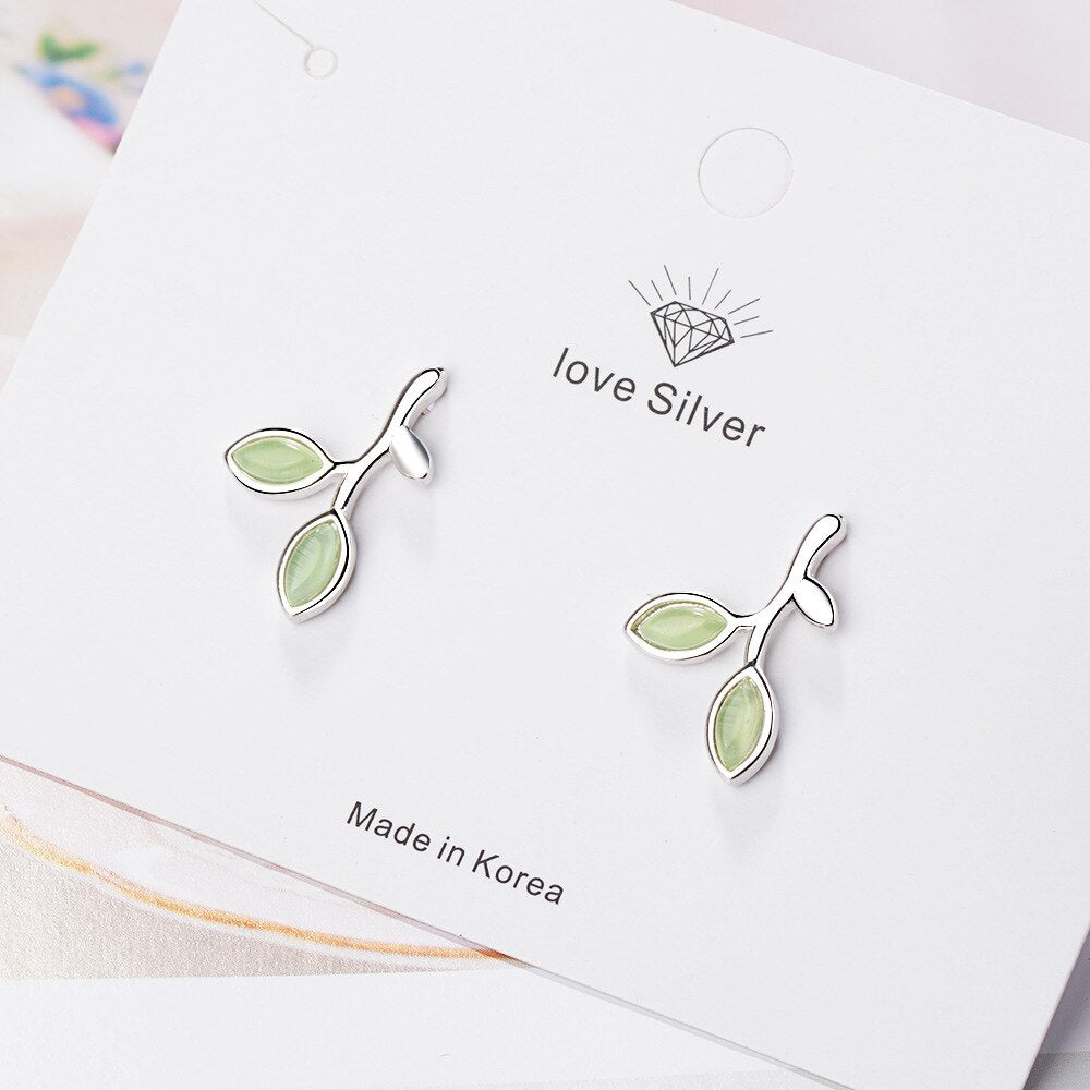 925 Stamp Silver Color Leaf Plant Stud Earrings For Children Light  Women Jewelry Accessories
