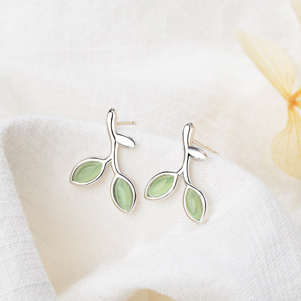 925 Stamp Silver Color Leaf Plant Stud Earrings For Children Light  Women Jewelry Accessories