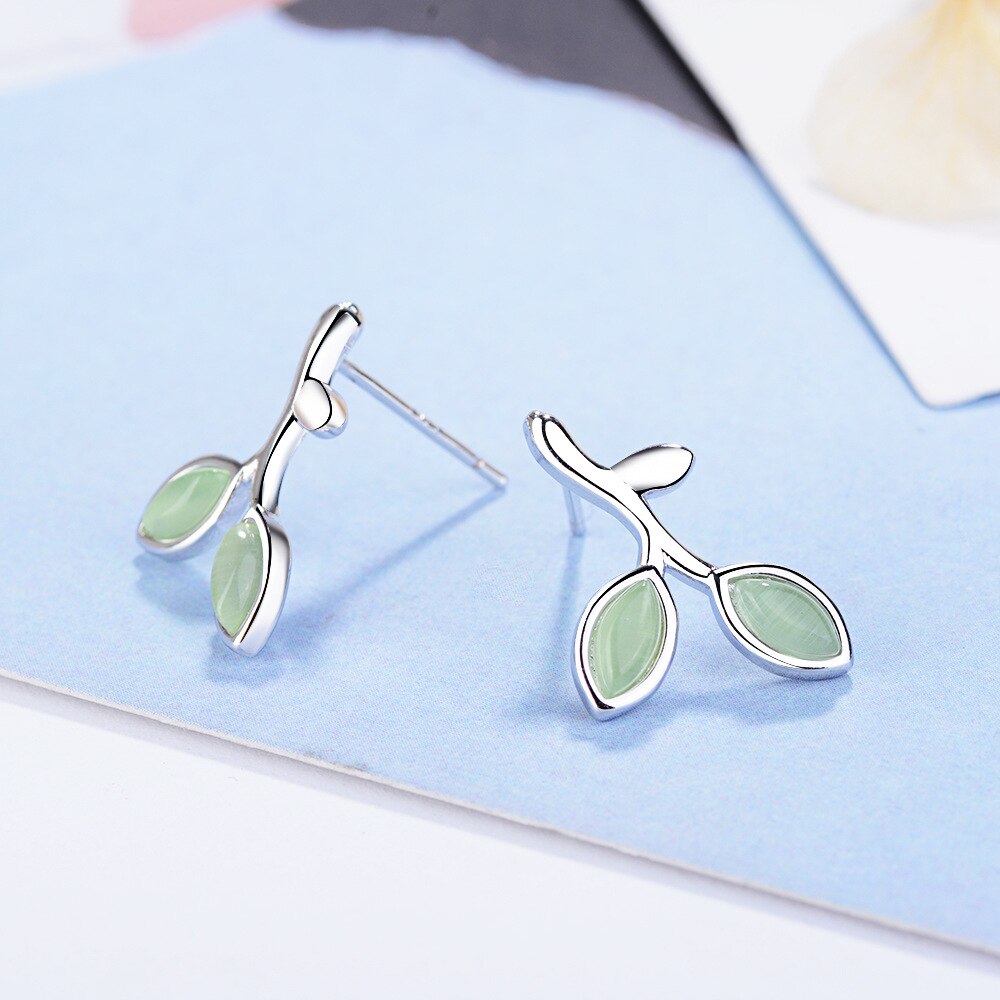 925 Stamp Silver Color Leaf Plant Stud Earrings For Children Light  Women Jewelry Accessories
