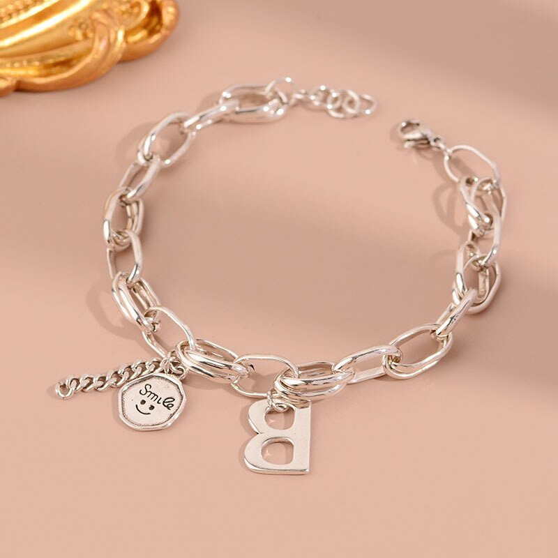 925 Stamp Silver Color Letter B Bracelets For Women Hippie Chains Charms Bracelets Designer  Jewelry Gift Female Christmas