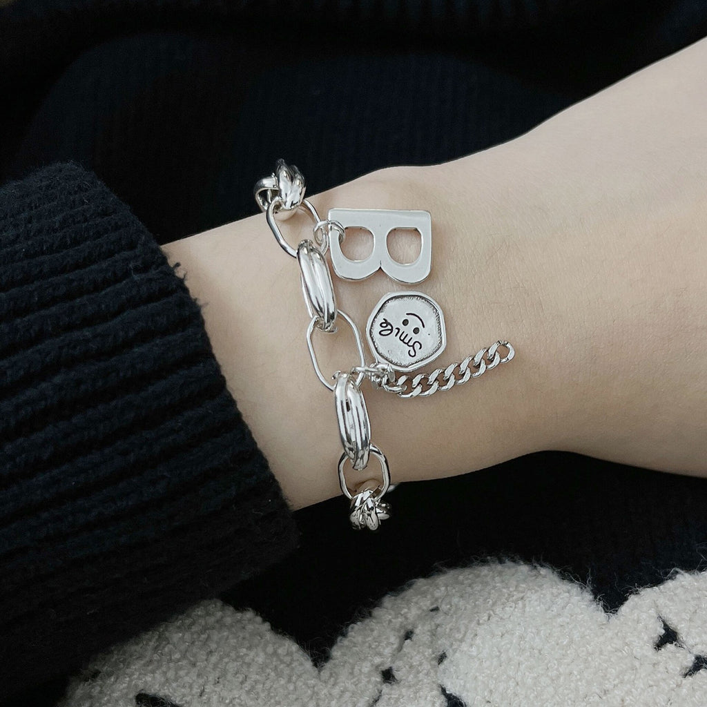 925 Stamp Silver Color Letter B Bracelets For Women Hippie Chains Charms Bracelets Designer  Jewelry Gift Female Christmas