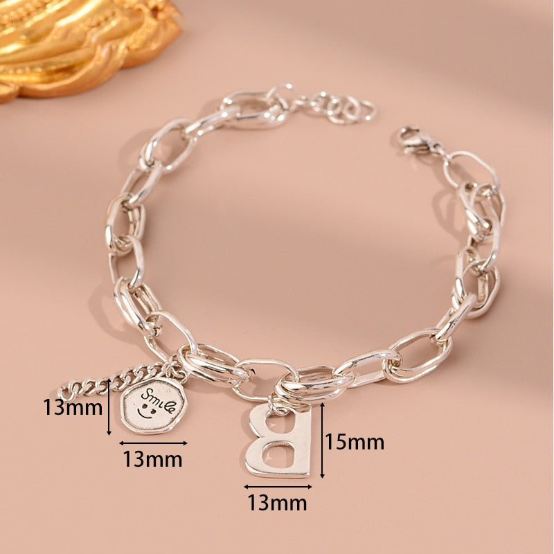 925 Stamp Silver Color Letter B Bracelets For Women Hippie Chains Charms Bracelets Designer  Jewelry Gift Female Christmas