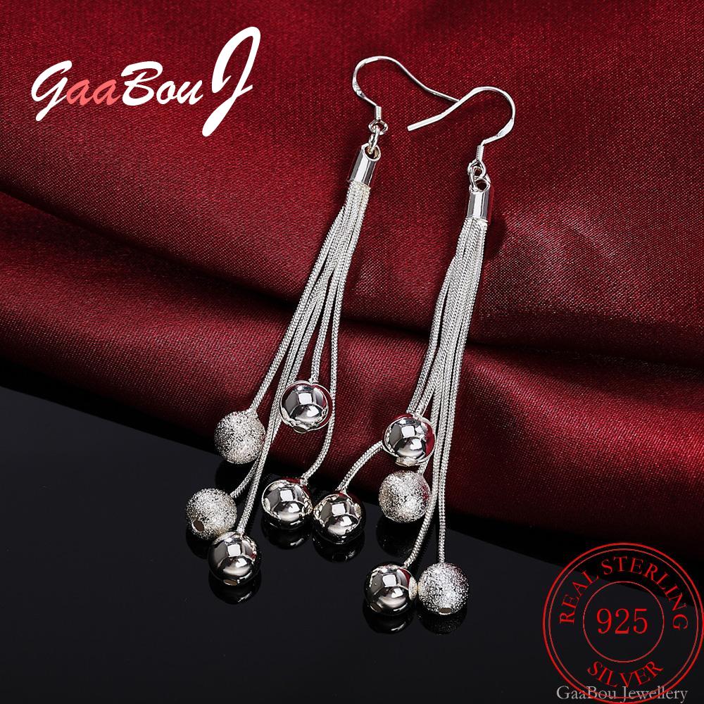 925 Stamp Silver Color Long Tassel Hanging Balls Earrings Dangle For Women  Jewelry Accessories Christmas GaaBou