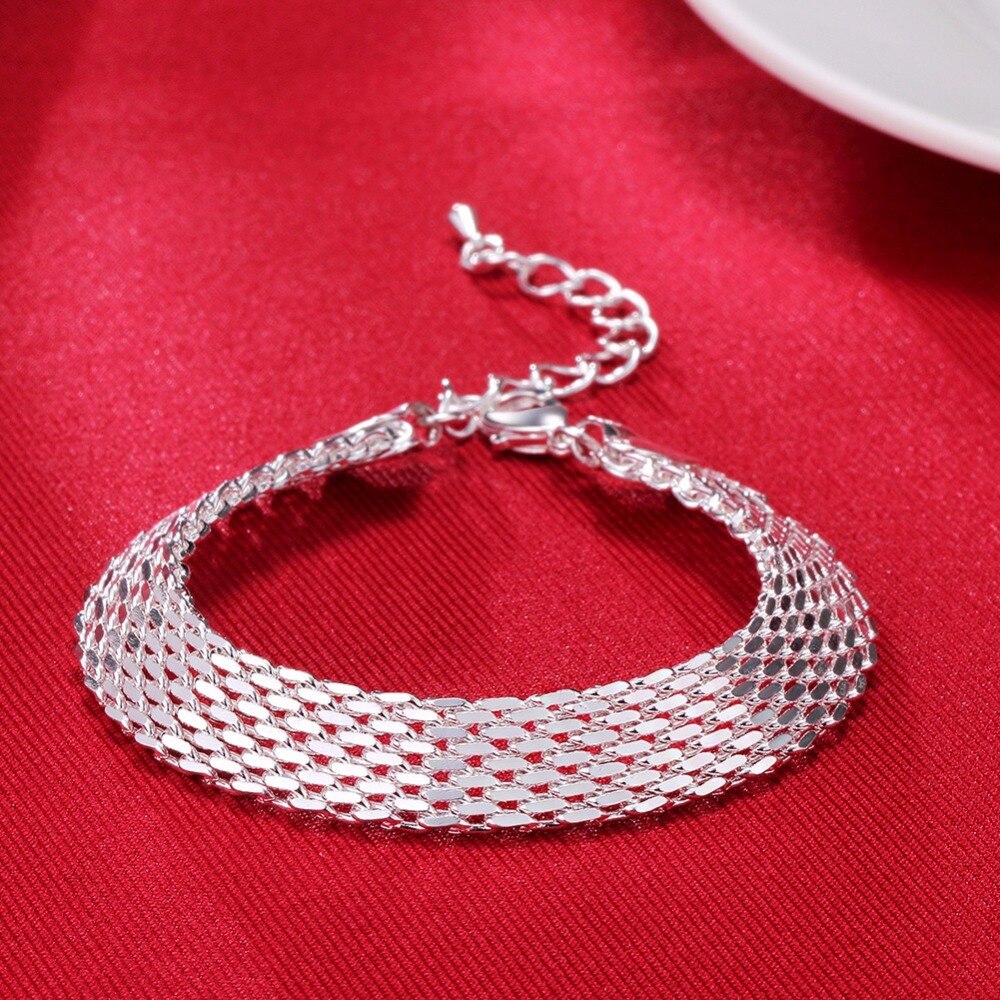 925 Stamp Silver Color Lucky Bracelets Cuff Charm Braided Bracelet Chain Bangle Women Ladies Girls Jewelry Gift Silber Christmas