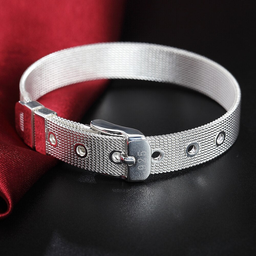 925 Stamp Silver Color Lucky Bracelets Cuff Charm Braided Bracelet Chain Link Bangle Women Girls Jewelry Gift Silber Christmas