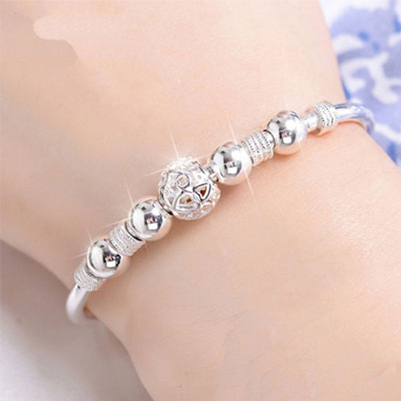 925 Stamp Silver Color Lucky Charm Bracelet Cuff Bracelets For Women Bangles Jewelry Pulseira Christmas