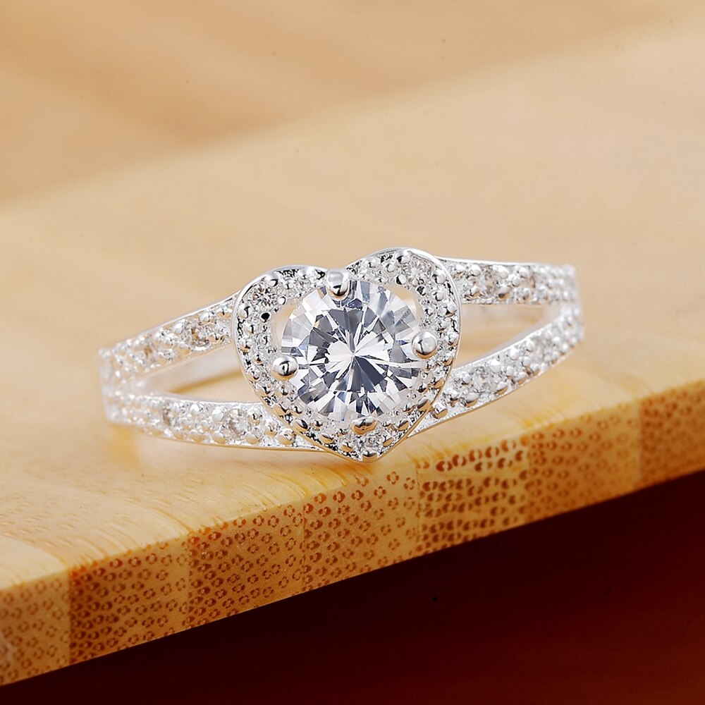 925 Stamp Silver Color  Heart Zircon Rings For Women Wedding Engagement Fine Jewelry Gift Female GaaBou Jewellery