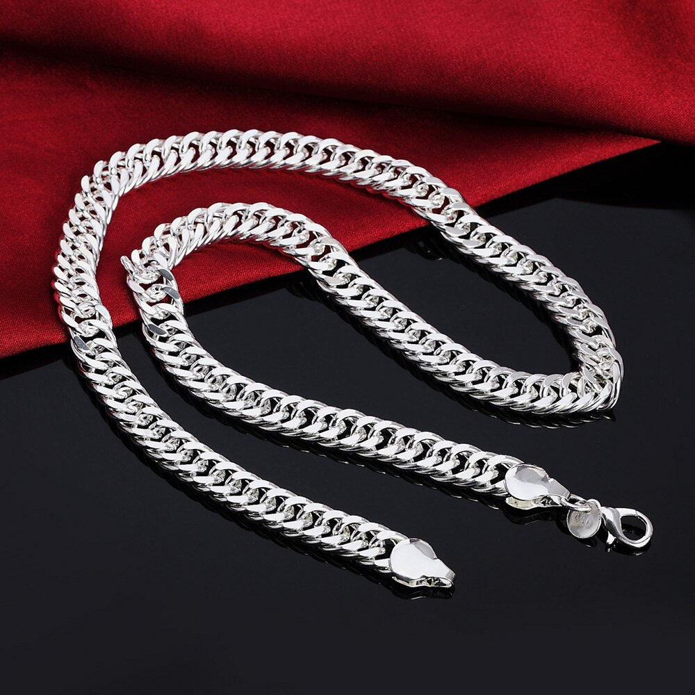 925 Stamp Silver Color Men Women 10mm Side Cuban Curb Chain Necklace On The Neck Hip Hop Vintage Wedding Jewelry Gift