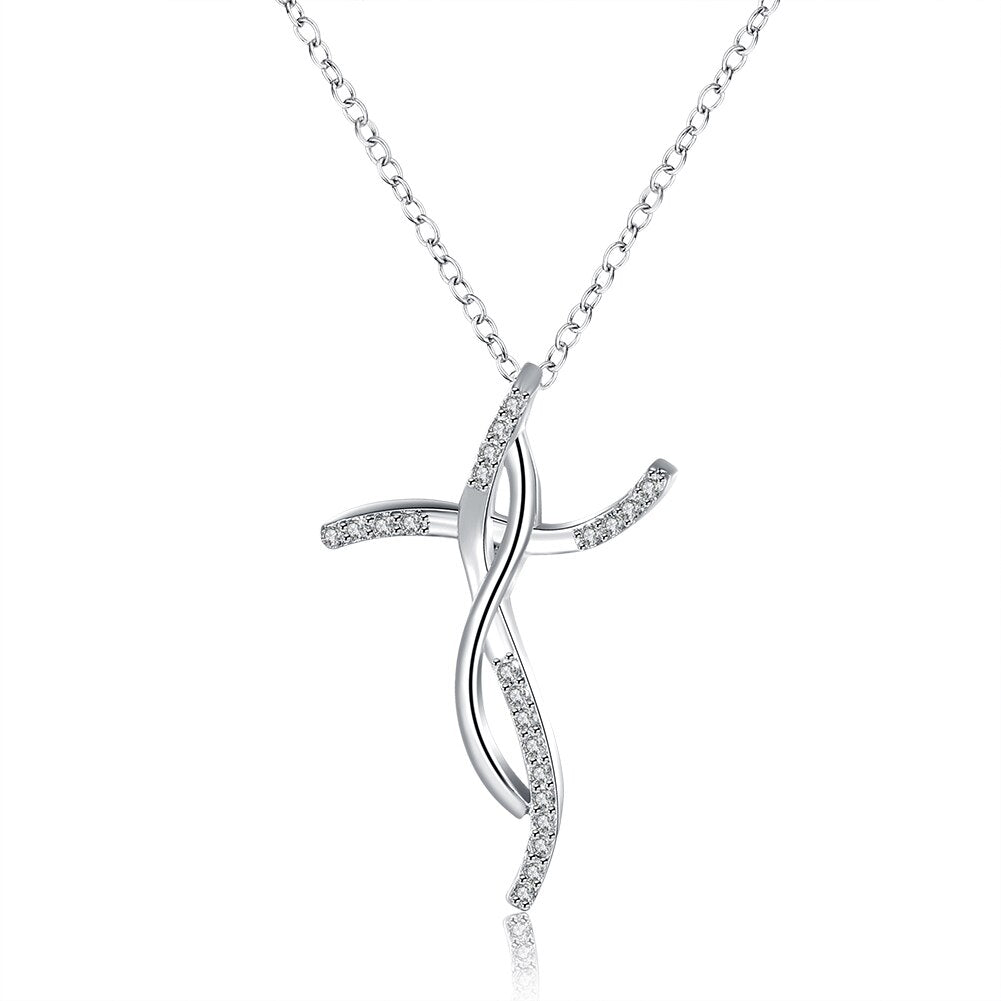 925 Stamp Silver Color Necklace Pendant Charm Choker  Girl Retro Lucky Cross Zircon Elegant Link Chain Jewelry Gift