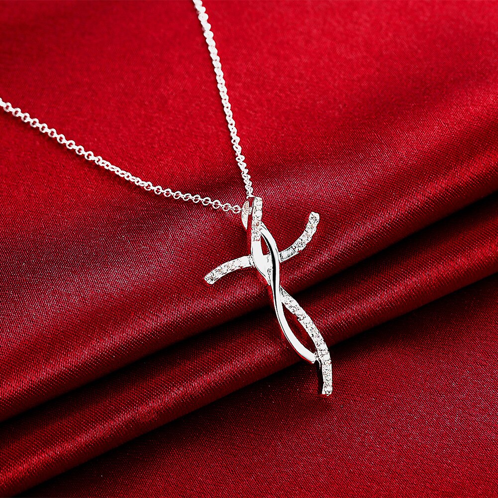 925 Stamp Silver Color Necklace Pendant Charm Choker  Girl Retro Lucky Cross Zircon Elegant Link Chain Jewelry Gift