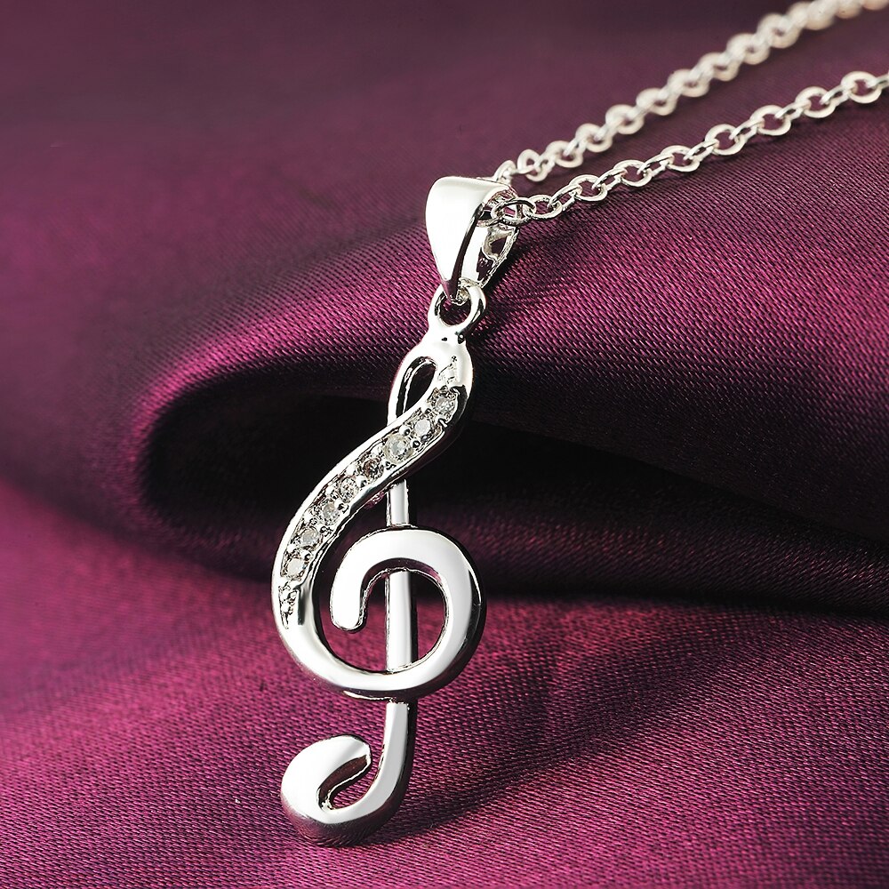 925 Stamp Silver Color Necklace Pendant Zircon Choker Lucky Wedding Retro Music Note Charm Gifts Elegant Jewelry Gift