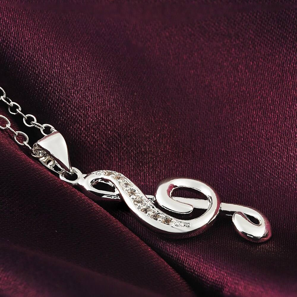 925 Stamp Silver Color Necklace Pendant Zircon Choker Lucky Wedding Retro Music Note Charm Gifts Elegant Jewelry Gift