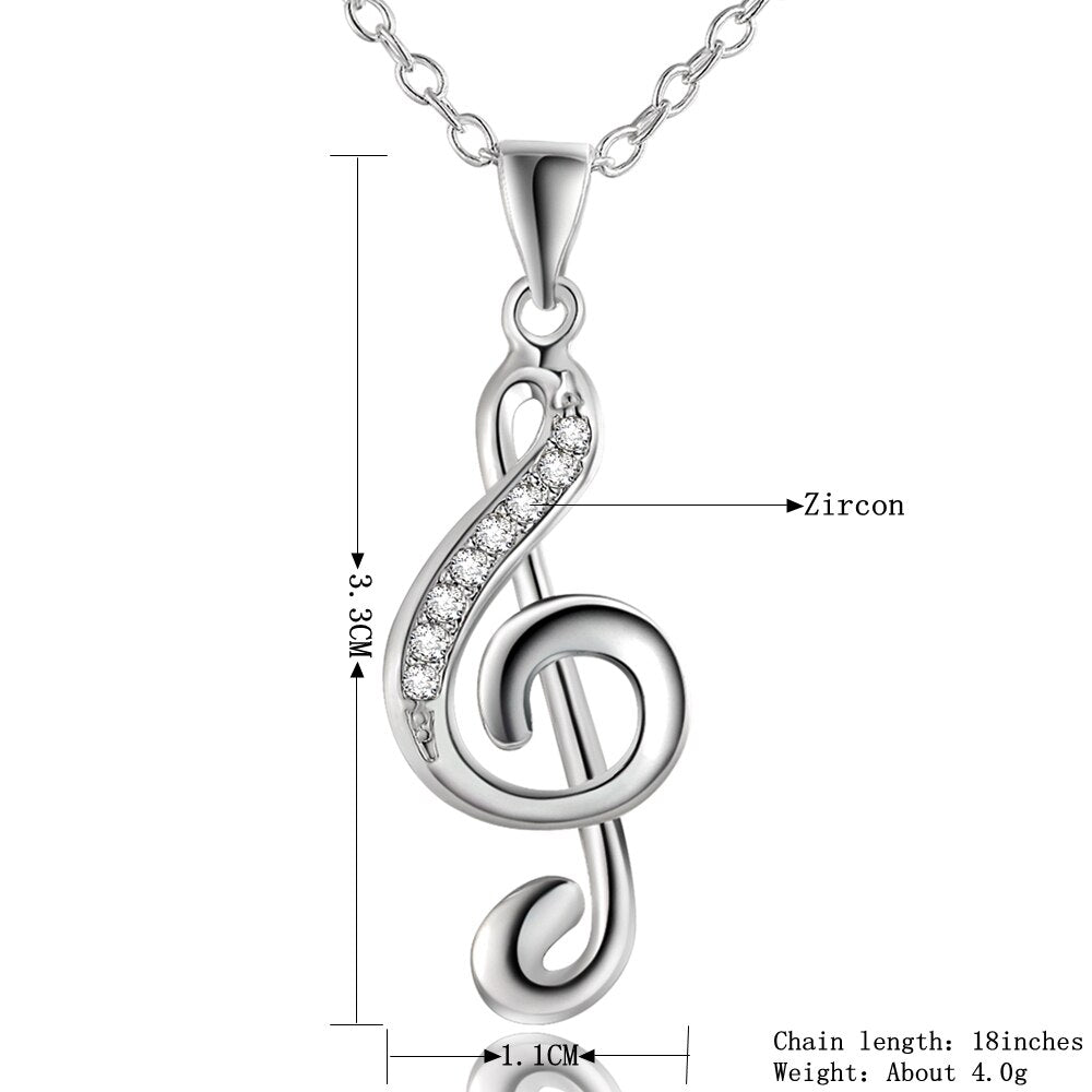 925 Stamp Silver Color Necklace Pendant Zircon Choker Lucky Wedding Retro Music Note Charm Gifts Elegant Jewelry Gift