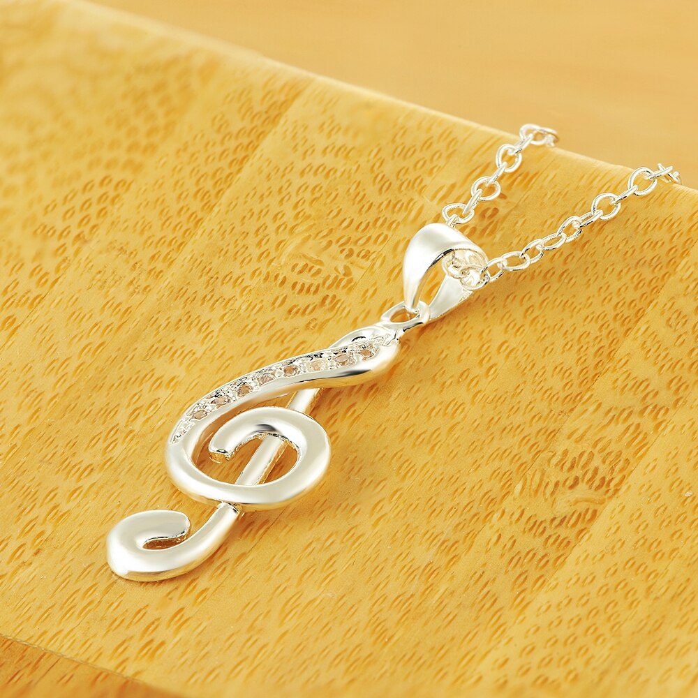 925 Stamp Silver Color Necklace Pendant Zircon Choker Lucky Wedding Retro Music Note Charm Gifts Elegant Jewelry Gift